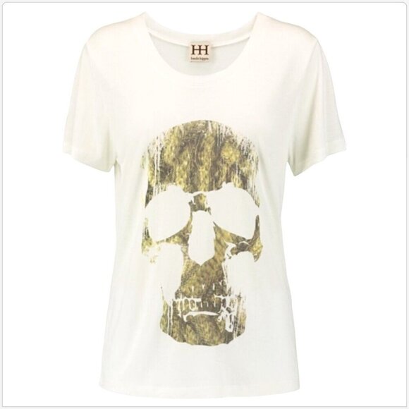 Haute Hippie Ivory Green Skull Graphic Soft Modal Knit T-Shirt Top NWT NEW XS - Picture 2 of 6